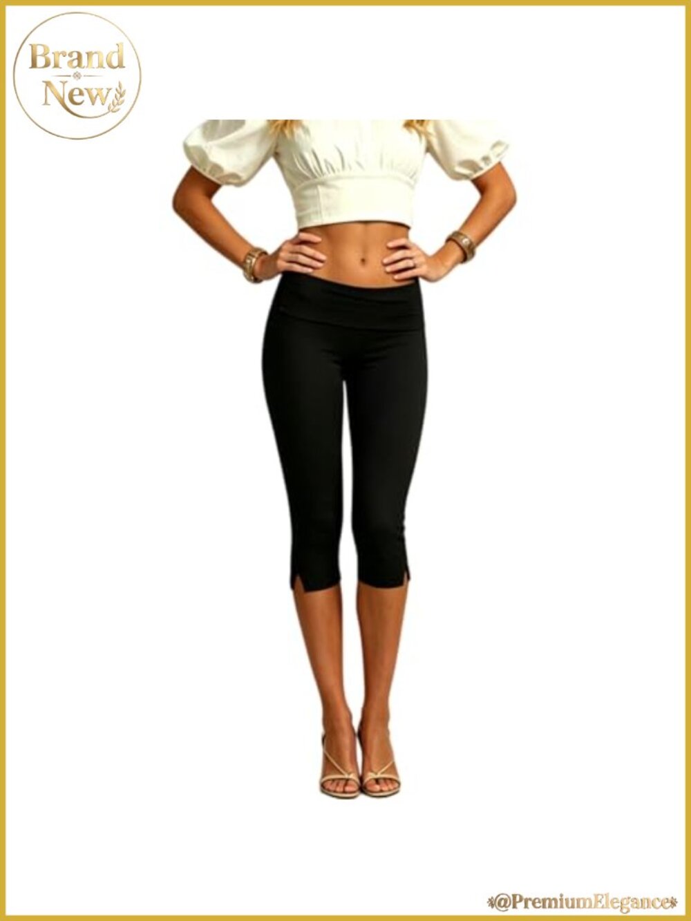 Women Capri Leggings Low Rise Fold Over Split Hem Y2K Going Out Pants